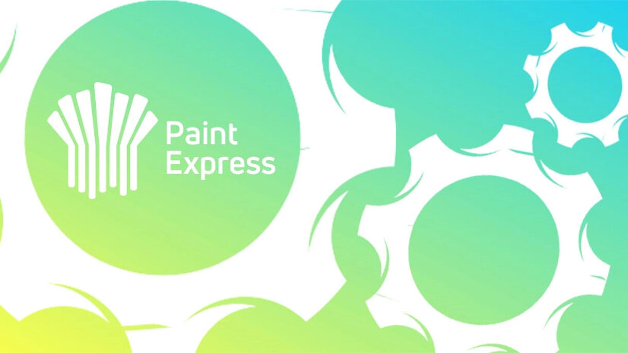 Ausschnitt eines Videotutorials mit der Aufschrift "Paint Express. Kleinste Etiketten für Produkte, die an Automatischen Mischanlagen produziert werden"  